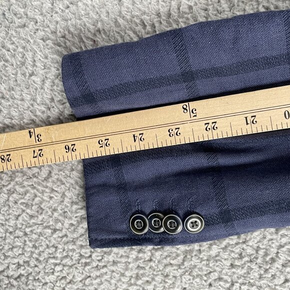 Johnston & Murphy Blazer Mens Large Blue Windowpane Linen Blend - Picture 9 of 9